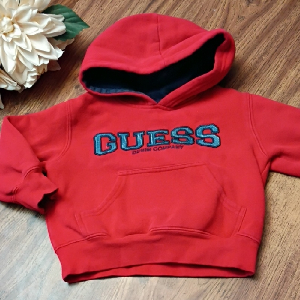 ♥️ 2T GUESS Kids Bold Red Hoodie With Denim Detail